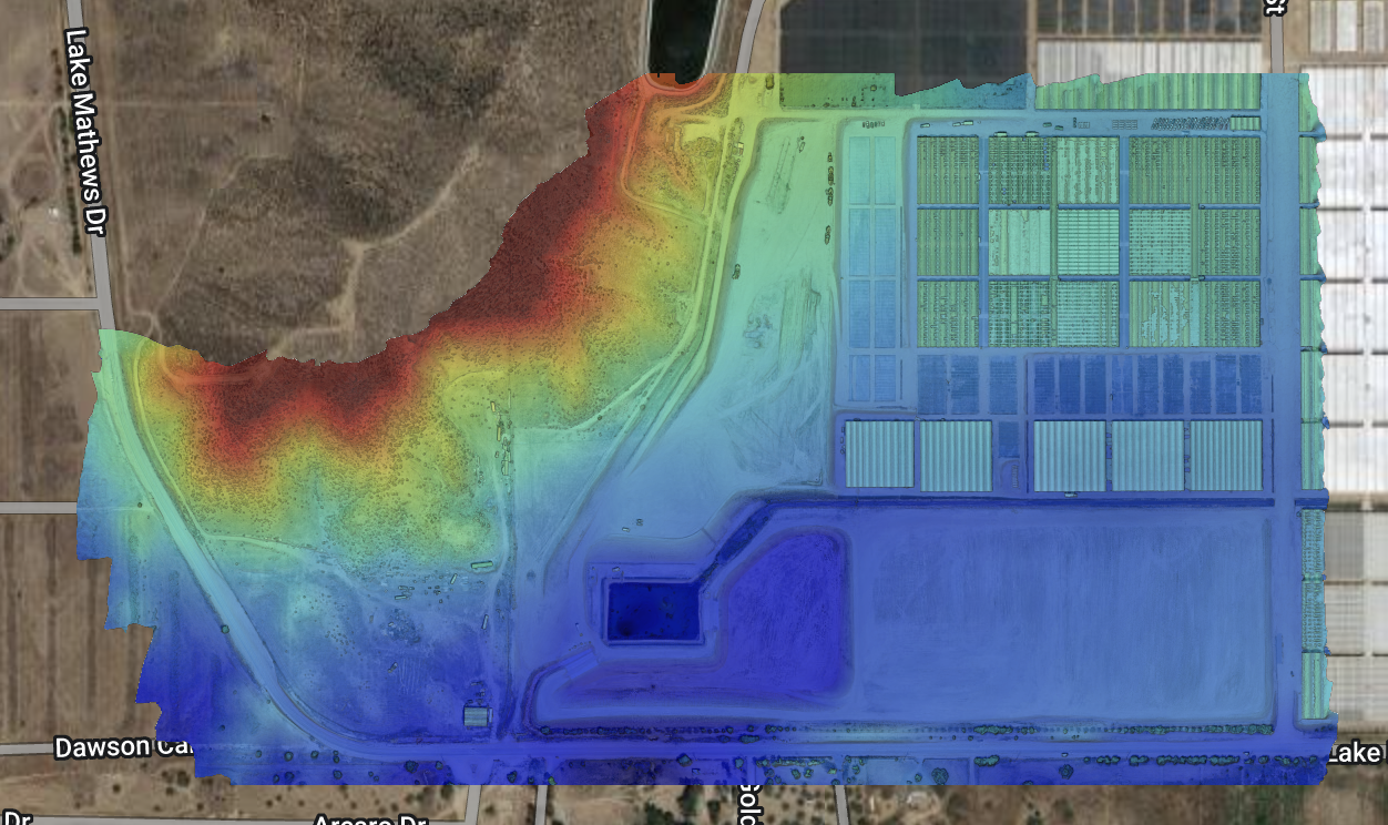 Drone LiDAR elevation map with color-coded terrain