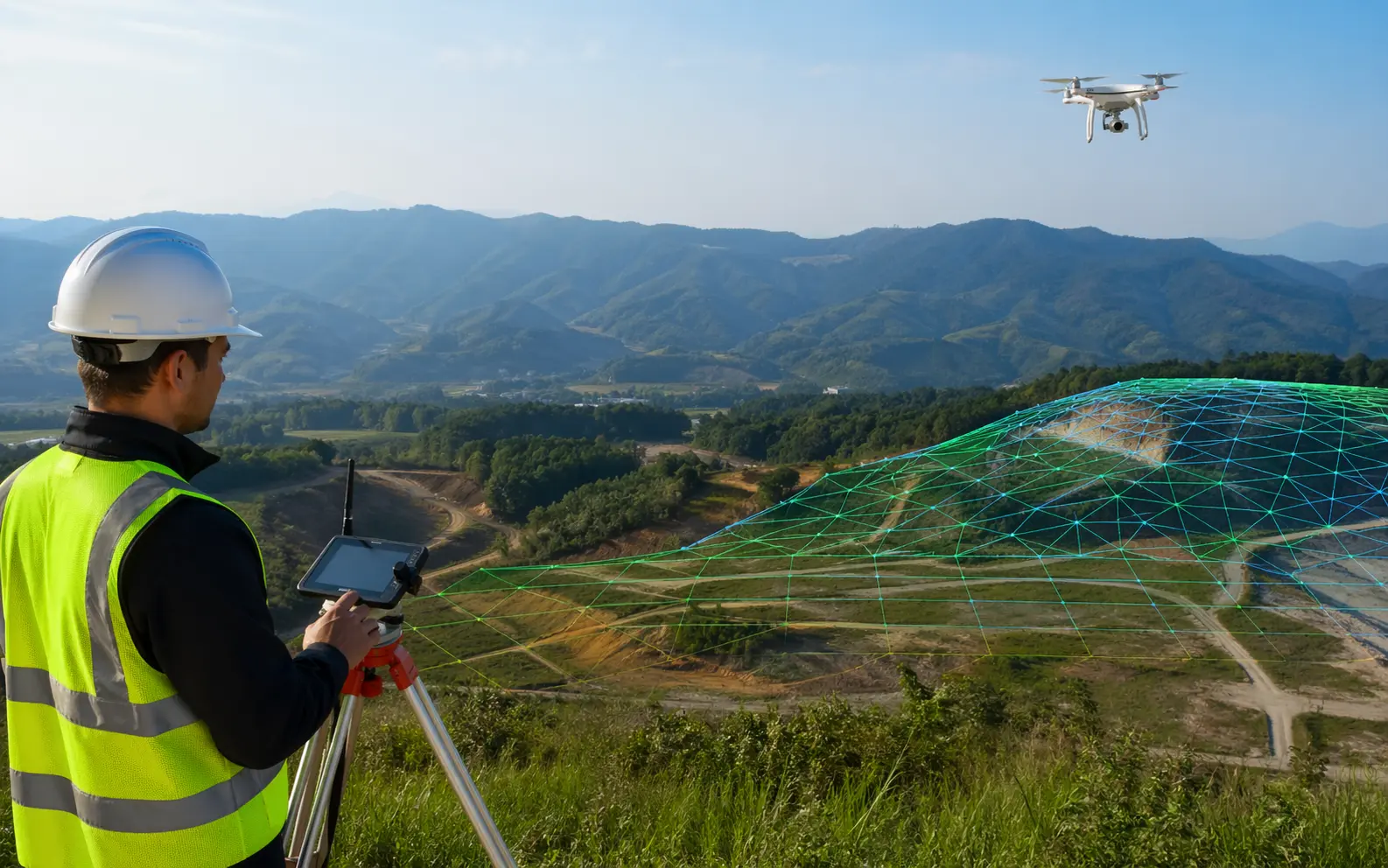 Surveying the hillside with drone mapping