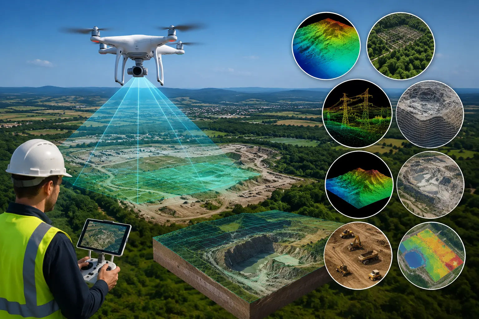 Drone surveying over a quarry site