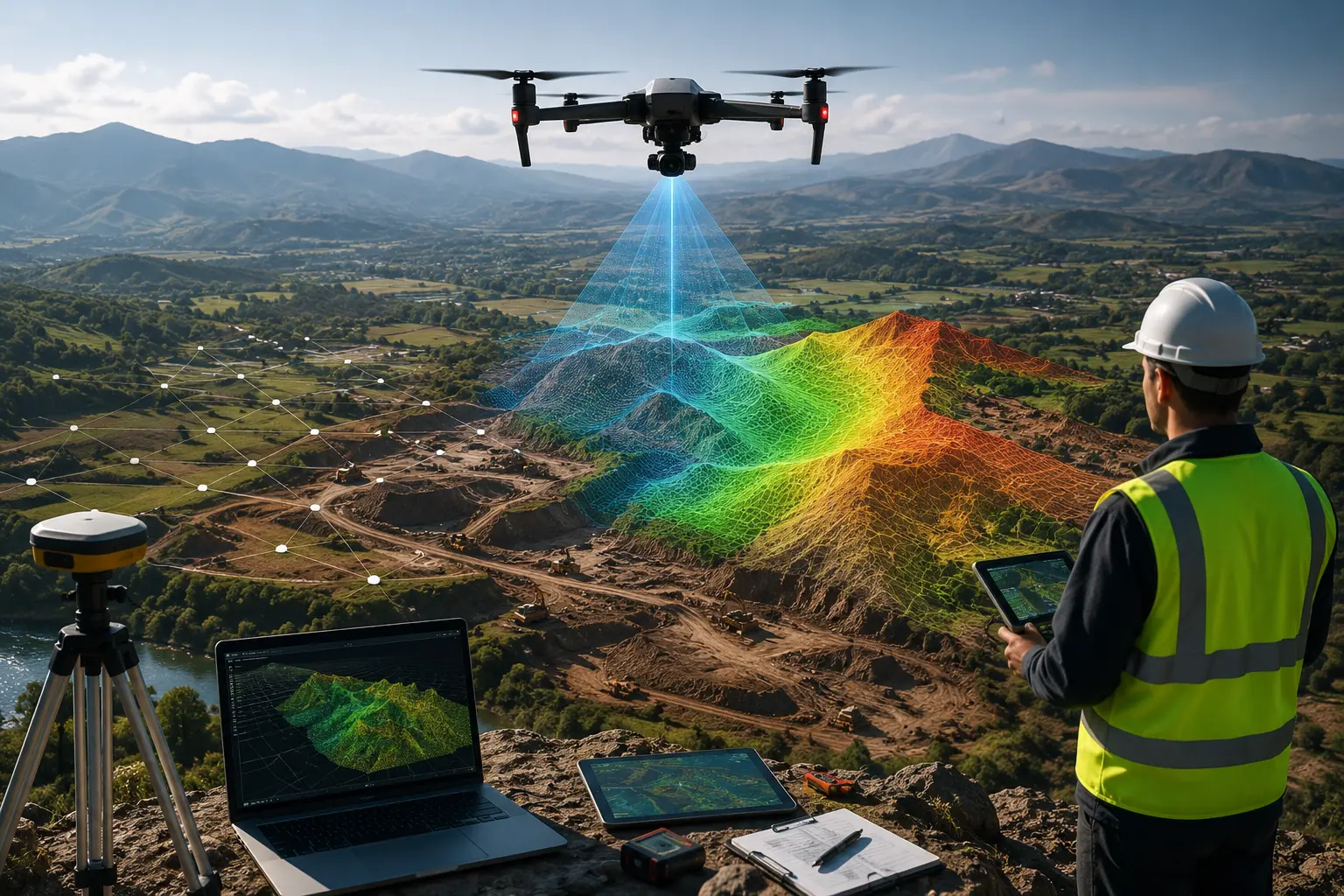 Aerial survey of rural terrain with drone
